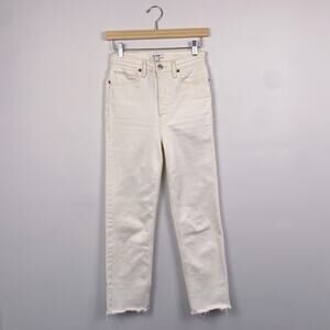 Re/Done Slim Straight Raw Hem Jeans in Vintage White 26